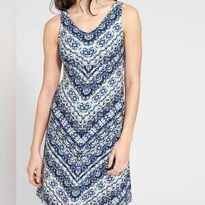 ATHLETA Santorini Blue Multi Print Chevron Sporty Dress small
